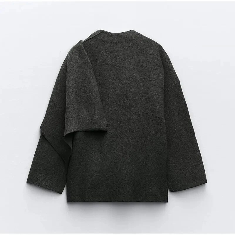 Šalikas Kaklo vilnonė striukė Moteriškas elegantiškas ilgomis rankovėmis pilkas moteriškas paltas 2023 m. rudens gatvės laisvi moteriški viršutiniai drabužiai