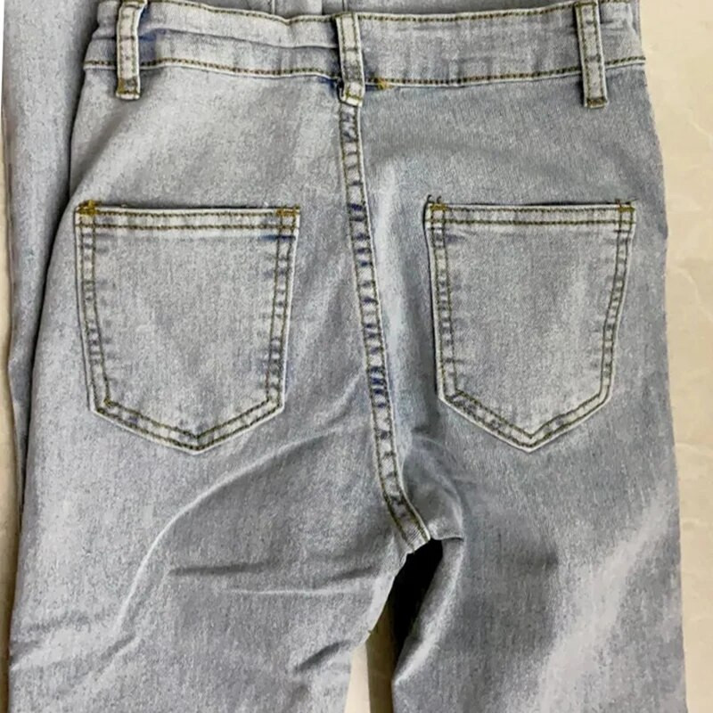 Vienspalvės klasikinės aukšto juosmens plonos tamprios džinsinės kelnės pavasario rudeniniai ploni džinsai korėjietiškos mados gatvės drabužiai platėjantys džinsai