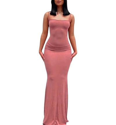 Moteriška seksuali Y2k suknelė su spagečių juostele Satino dizainerio sukurta berankovių ilgos gimtadienio suknelės Bodycon Elegantiška vakarinė suknelė