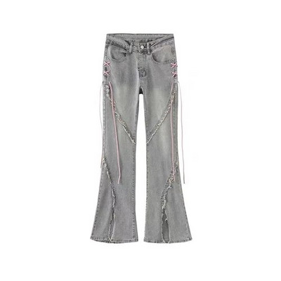 Suvised teksariidest Vintage magusad püksid, naiste õhukesed pitsilised Korea vabaaja püksid, naiste jaapani Prantsusmaa elegantsed lahtised teksad, uued