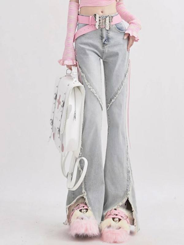 Suvised teksariidest Vintage magusad püksid, naiste õhukesed pitsilised Korea vabaaja püksid, naiste jaapani Prantsusmaa elegantsed lahtised teksad, uued