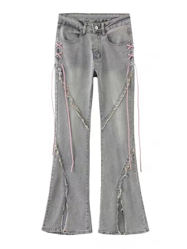 Suvised teksariidest Vintage magusad püksid, naiste õhukesed pitsilised Korea vabaaja püksid, naiste jaapani Prantsusmaa elegantsed lahtised teksad, uued