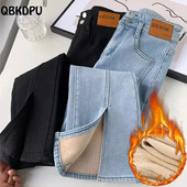 Pluss Velvet naiste heledad teksad Talvised soojad kitsad fliisist Vaqueros Disain Paks teksariidest Pantalones kõrge vöökohaga kellukese põhjaga püksid