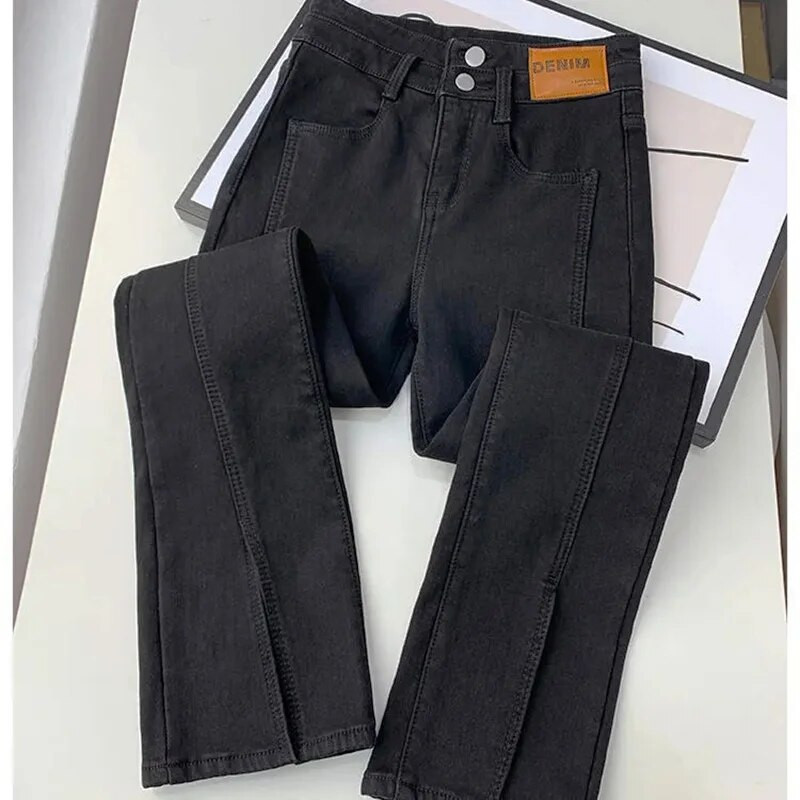 Pluss Velvet naiste heledad teksad Talvised soojad kitsad fliisist Vaqueros Disain Paks teksariidest Pantalones kõrge vöökohaga kellukese põhjaga püksid