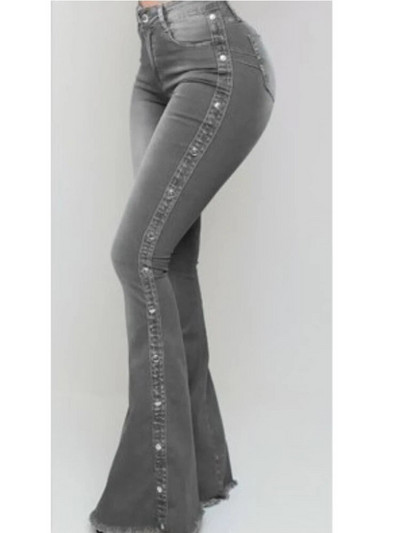 2022 m. pavasaris ir vasara Naujos moteriškos aukšto juosmens elastinės klasikinės moteriškos šluostės džinsinės seksualios plonos vientisos spalvos skalbtos platėjančios kelnės