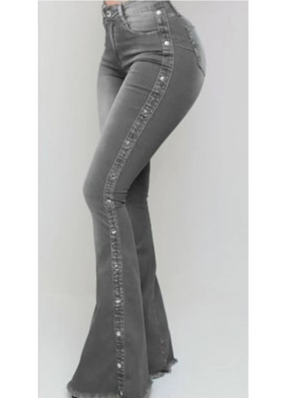 2022 m. pavasaris ir vasara Naujos moteriškos aukšto juosmens elastinės klasikinės moteriškos šluostės džinsinės seksualios plonos vientisos spalvos skalbtos platėjančios kelnės