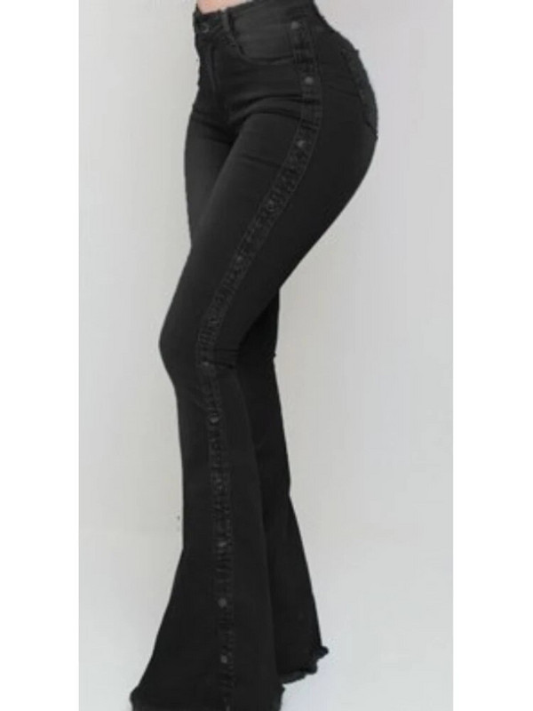 2022 m. pavasaris ir vasara Naujos moteriškos aukšto juosmens elastinės klasikinės moteriškos šluostės džinsinės seksualios plonos vientisos spalvos skalbtos platėjančios kelnės