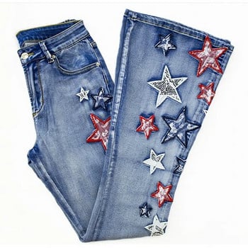 Дамски дънки със звездна бродерия LOGAMI Patch Designs Flare Denim Pants Дамски дънки с камбанка