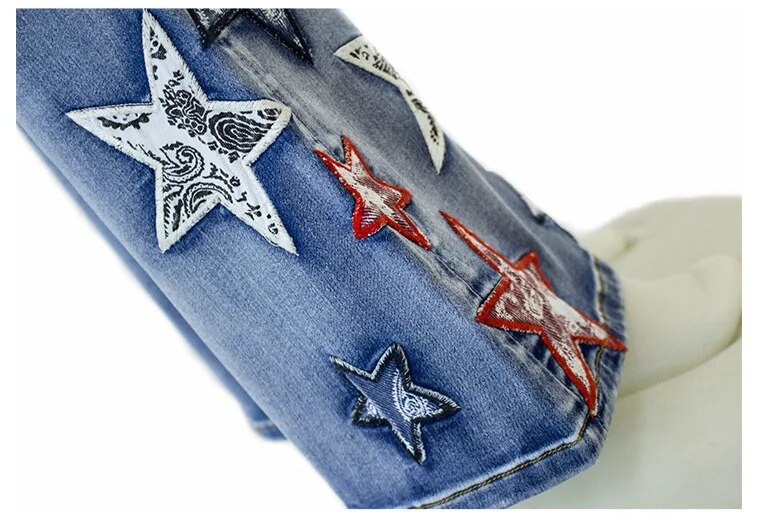 LOGAMI traperice sa zvjezdanim vezom za žene Patch Designs Flare denim hlače Ženske zvonaste traperice