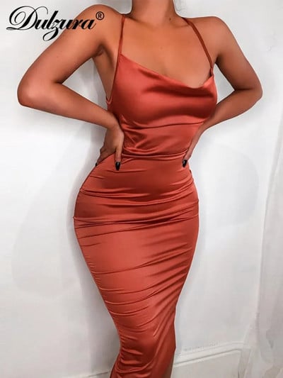 Dulzura Neon Satin Lace Up 2023 Vara Femei Bodycon Rochie Midi Lungă Fără mâneci Fără Spate Ținute Elegante de Petrecere haine Sexy de Club