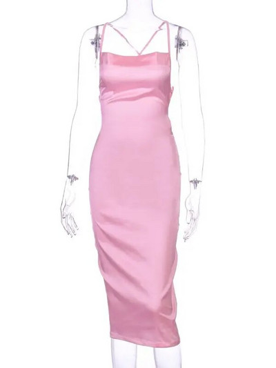 „Dulzura“ neoniniai atlasiniai nėriniai, 2023 m. vasarinė, moteriška, ilga midi suknelė, be rankovių, elegantiški vakarėlių komplektai Seksualūs klubo drabužiai