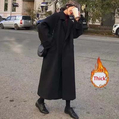 Sügisene naiste Elegantne villane mantel Korea mood must All Match pikk jakk Naiste talv paks soe lahtised segud mantel Uus