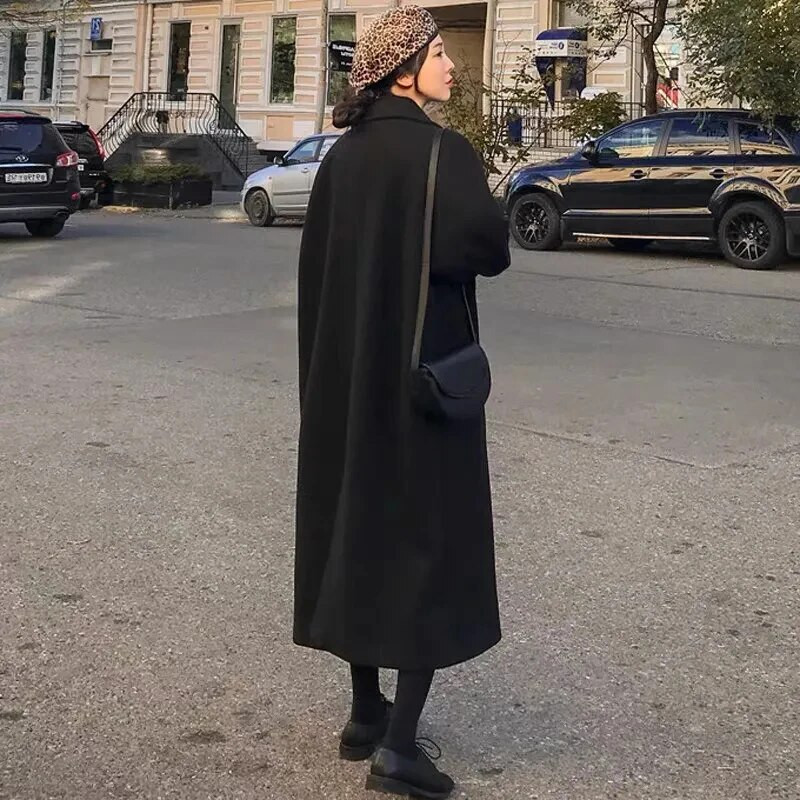 Sügisene naiste Elegantne villane mantel Korea mood must All Match pikk jakk Naiste talv paks soe lahtised segud mantel Uus