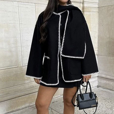 TRAFZA talvine naiste mantel, pikkade varrukatega, üherealine ülisuur vabaaja sallkraega jakk, soe ülerõivas, vintage naisteriided