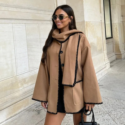 TRAFZA talvine naiste mantel, pikkade varrukatega, üherealine ülisuur vabaaja sallkraega jakk, soe ülerõivas, vintage naisteriided