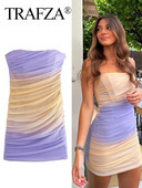 TRAFZA Woman Suvi 2023 Kleit Moodne Drapeeritud Seksikas Olkaimeta Kleit Naiste Kattega õhukesed Minikleidid Peo-õhtukleit Mujer