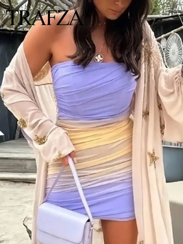 TRAFZA Woman Suvi 2023 Kleit Moodne Drapeeritud Seksikas Olkaimeta Kleit Naiste Kattega õhukesed Minikleidid Peo-õhtukleit Mujer