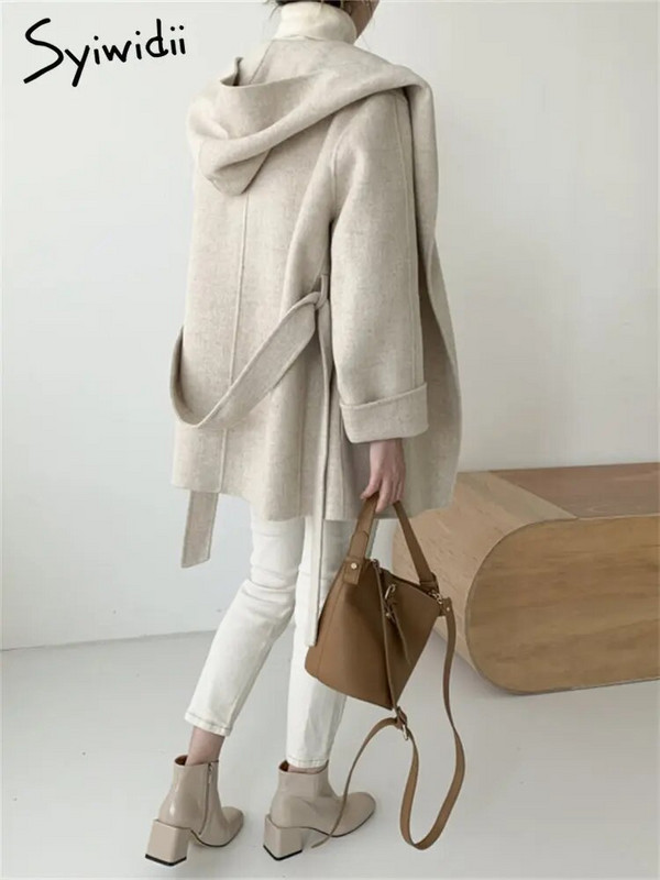 Syiwidii villasegudest jope naistele 2023. aasta pitskattega kapuutsiga naiste jope, vana vabaaja Korea moe keskpikk, soojad ülerõivad