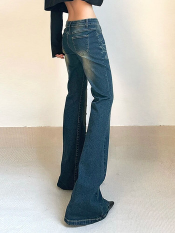 Rockmore Vintage Low Waist Flare Jeans Women Y2K Chic Rivet Slim Pencil Jean Pants Улично облекло Моден ретро деним панталон Корейски