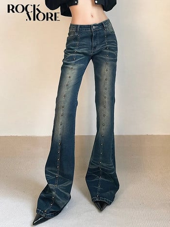 Rockmore Vintage Low Waist Flare Jeans Women Y2K Chic Rivet Slim Pencil Jean Pants Улично облекло Моден ретро деним панталон Корейски