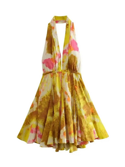 TRAF õhuke suvetrükiga naiste minikleit V-kaelusega varrukateta seljata A-joonega naiste päitsetega kleidid Y2K seksikas 2023