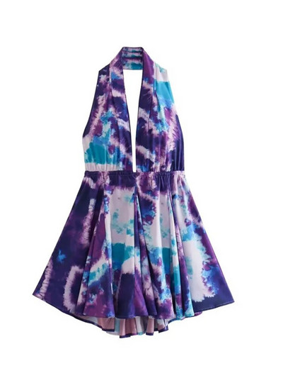 TRAF õhuke suvetrükiga naiste minikleit V-kaelusega varrukateta seljata A-joonega naiste päitsetega kleidid Y2K seksikas 2023