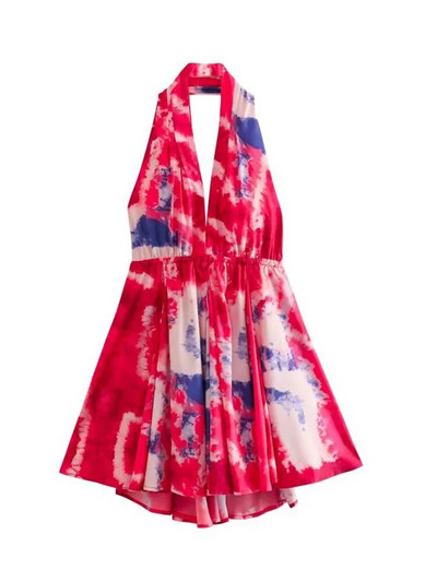 TRAF õhuke suvetrükiga naiste minikleit V-kaelusega varrukateta seljata A-joonega naiste päitsetega kleidid Y2K seksikas 2023