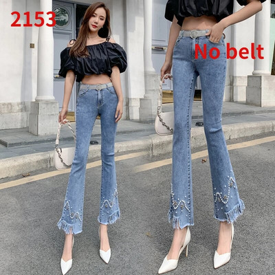 Moodsad kõrge vöökohaga karusnahaga voodriga teksad Naiste vabaaja tänavarõivad Lim-Fit küünepärlitega teksariiete püksid, naiste tüdrukud, vanad kellukesed