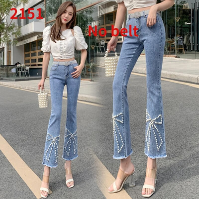 Moodsad kõrge vöökohaga karusnahaga voodriga teksad Naiste vabaaja tänavarõivad Lim-Fit küünepärlitega teksariiete püksid, naiste tüdrukud, vanad kellukesed