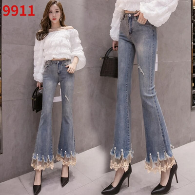 Moodsad kõrge vöökohaga karusnahaga voodriga teksad Naiste vabaaja tänavarõivad Lim-Fit küünepärlitega teksariiete püksid, naiste tüdrukud, vanad kellukesed