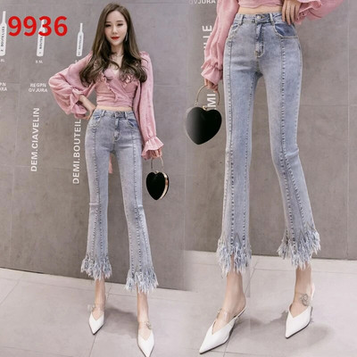 Moodsad kõrge vöökohaga karusnahaga voodriga teksad Naiste vabaaja tänavarõivad Lim-Fit küünepärlitega teksariiete püksid, naiste tüdrukud, vanad kellukesed