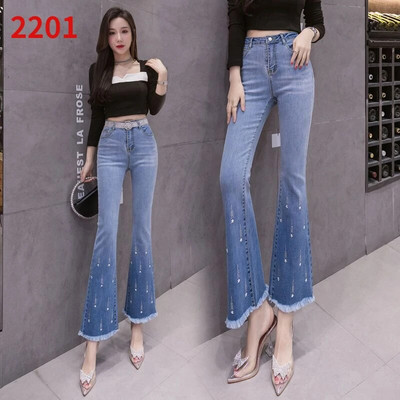 Moodsad kõrge vöökohaga karusnahaga voodriga teksad Naiste vabaaja tänavarõivad Lim-Fit küünepärlitega teksariiete püksid, naiste tüdrukud, vanad kellukesed