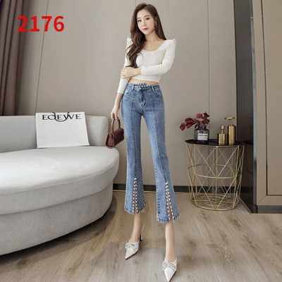 Moodsad kõrge vöökohaga karusnahaga voodriga teksad Naiste vabaaja tänavarõivad Lim-Fit küünepärlitega teksariiete püksid, naiste tüdrukud, vanad kellukesed