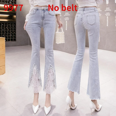 Moodsad kõrge vöökohaga karusnahaga voodriga teksad Naiste vabaaja tänavarõivad Lim-Fit küünepärlitega teksariiete püksid, naiste tüdrukud, vanad kellukesed