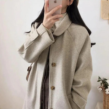 Φθινοπωρινό χειμωνιάτικο γυναικείο ψεύτικο μάλλινο παλτό Μόδα Κορεάτικο υπερμεγέθη μίντι χοντρό μπουφάν Harajuku Solid Elegant All Match Blends Outwear