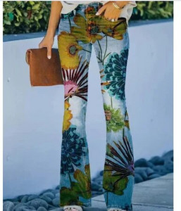 Naiste teksad Retrotrükiga Põlevad teksad Stretch õhukesed tänavarõivad stiilis teksapüksid madala vöökohaga lahtised vabaaja püksid tänavarõivad