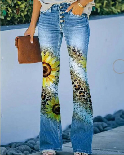 Naiste teksad Retrotrükiga Põlevad teksad Stretch õhukesed tänavarõivad stiilis teksapüksid madala vöökohaga lahtised vabaaja püksid tänavarõivad