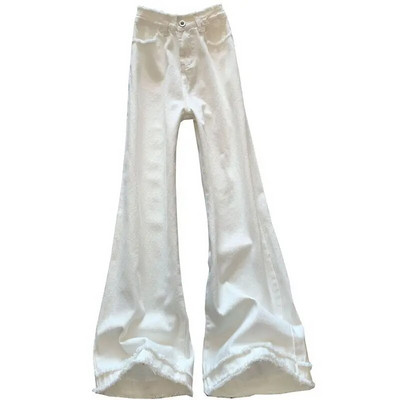 Valged teksad, naiste teksapüksid šikk kõrge vöökohaga Ulzzang graatsiline vaba aja veetmine naistele õrnalt lõhki kantud tänavarõivad Harajuku vintage Pure Ins