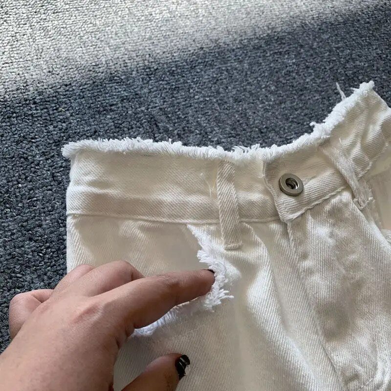 Valged teksad, naiste teksapüksid šikk kõrge vöökohaga Ulzzang graatsiline vaba aja veetmine naistele õrnalt lõhki kantud tänavarõivad Harajuku vintage Pure Ins