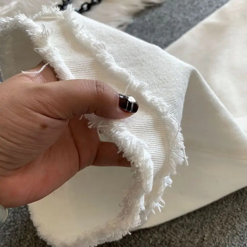 Valged teksad, naiste teksapüksid šikk kõrge vöökohaga Ulzzang graatsiline vaba aja veetmine naistele õrnalt lõhki kantud tänavarõivad Harajuku vintage Pure Ins