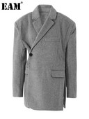 [EAM] Lahti istuv hall, ebaregulaarne, suure suurusega elegantne villane mantel, parkad, uued pikkade varrukatega naiste mood, sügistalv 2023 17A1558H