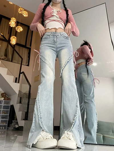 Aotvotee Bandage teksad naistele 2023, kõrge vöökohaga, õhukesed, sirged teksapüksid, uus mood vintage vabaaja šikkad teksapüksid