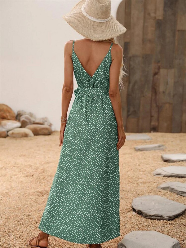 Vasarinė, gėlių raštinė, ilga suknelė, moteriška Seksuali, be nugarų tvarsčių, raištelių, paplūdimio sarafanai Laisvalaikio elegantiška juoda V kaklo suknelė be rankovių