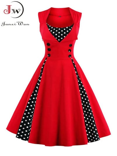 S-5XL Γυναικεία Ρόμπα Ρετρό Vintage Φόρεμα 50s 60s Rockabilly Dot Swing Pin Up Φορέματα για καλοκαιρινά πάρτι Κομψό τουνίκ Vestidos Casual