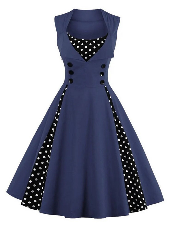 S-5XL Moteriškas chalatas Retro vintažinė suknelė 50-ųjų 60-ųjų Rockabilly Dot Swing Pin Up Vasarinės vakarėlio suknelės Elegantiškos tunika Vestidos Kasdienis