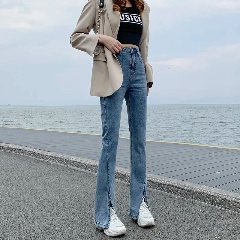 GUUZYUVIZ Must lahtiselt lõhestatud Mom Teksad Naised Denimpüksid Kõrge vöökohaga Teksad Püksid Naised Jean Taille Haute Femme