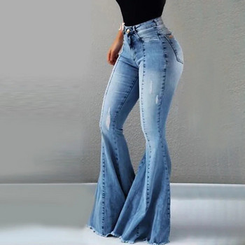 Дамски дънки Slim Fit Denim Pants Bell Bottom High Waist Bootleg Jeans Stretch Female Flare Pantous Модни широки крачоли Скъсани дънки