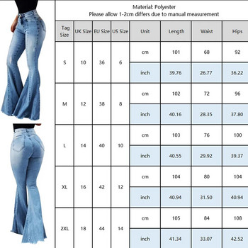 Дамски дънки Slim Fit Denim Pants Bell Bottom High Waist Bootleg Jeans Stretch Female Flare Pantous Модни широки крачоли Скъсани дънки