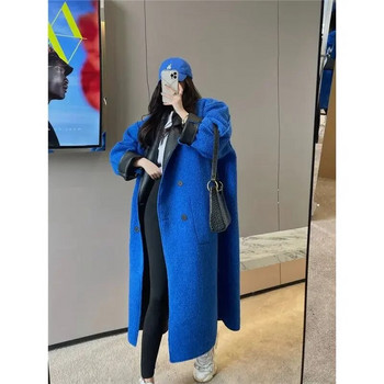 Μακρύ πανωφόρι Γυναικείο παλτό Κορεατικό Φθινόπωρο Χειμώνας Γούνινο Keep Warm Γραφείο Κυρία με γυριστό γιακά Μονό στήθος, αναστρέψιμο ένδυμα