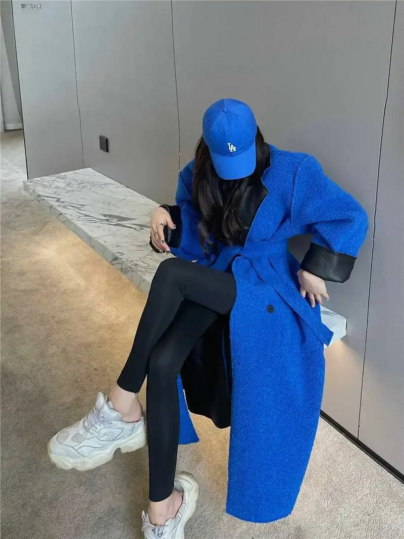 Μακρύ πανωφόρι Γυναικείο παλτό Κορεατικό Φθινόπωρο Χειμώνας Γούνινο Keep Warm Γραφείο Κυρία με γυριστό γιακά Μονό στήθος, αναστρέψιμο ένδυμα